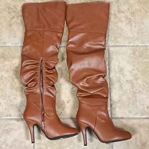Cognac thigh high boots